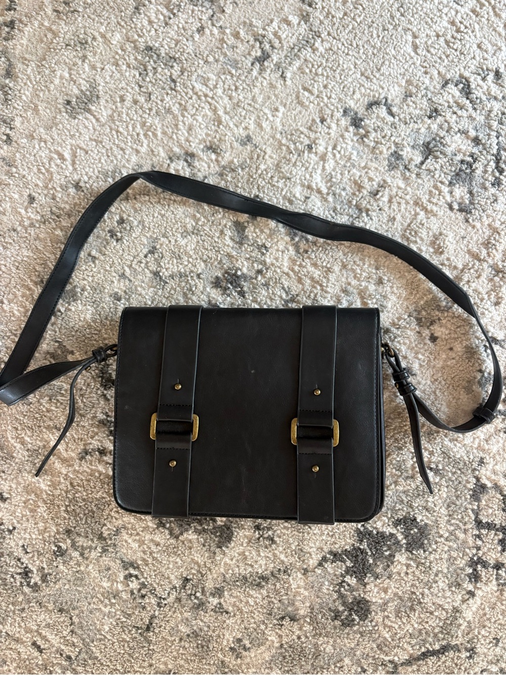 Urban Outfitters Black Faux Leather Messenger Bag with Gold Hardware